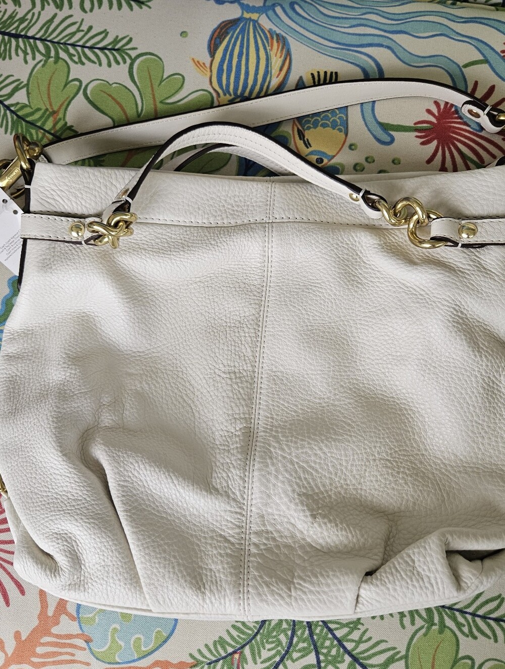 COACH ivory White Leather Shoulder Tote Bag with Gold Hardware NWT